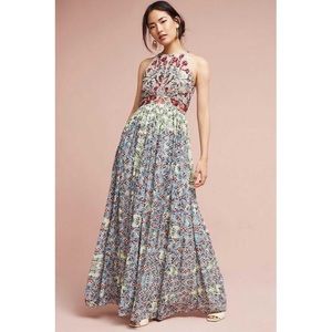 Anthropologie Adelise beaded halter floral maxi dress